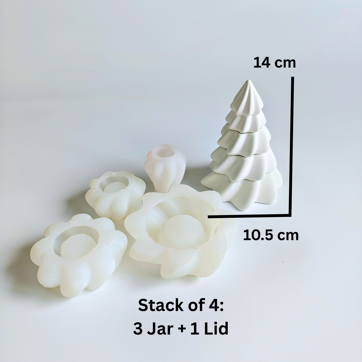 Stack of 4 Christmas Tree Candle Jar Mold