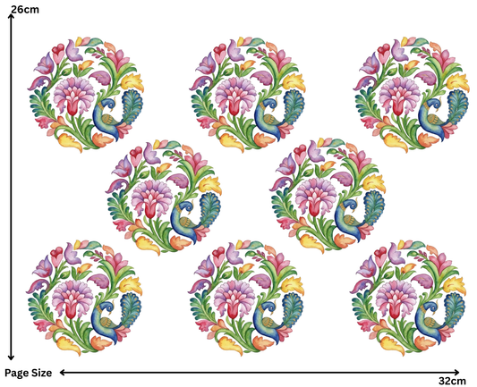 Peacock Floral (1 Sheet: Water Transfer Sticker)