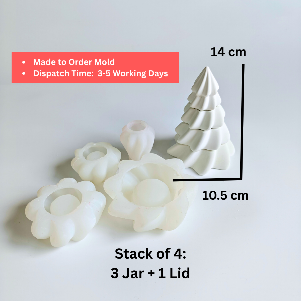 Stack of 4 Christmas Tree Candle Jar Mold