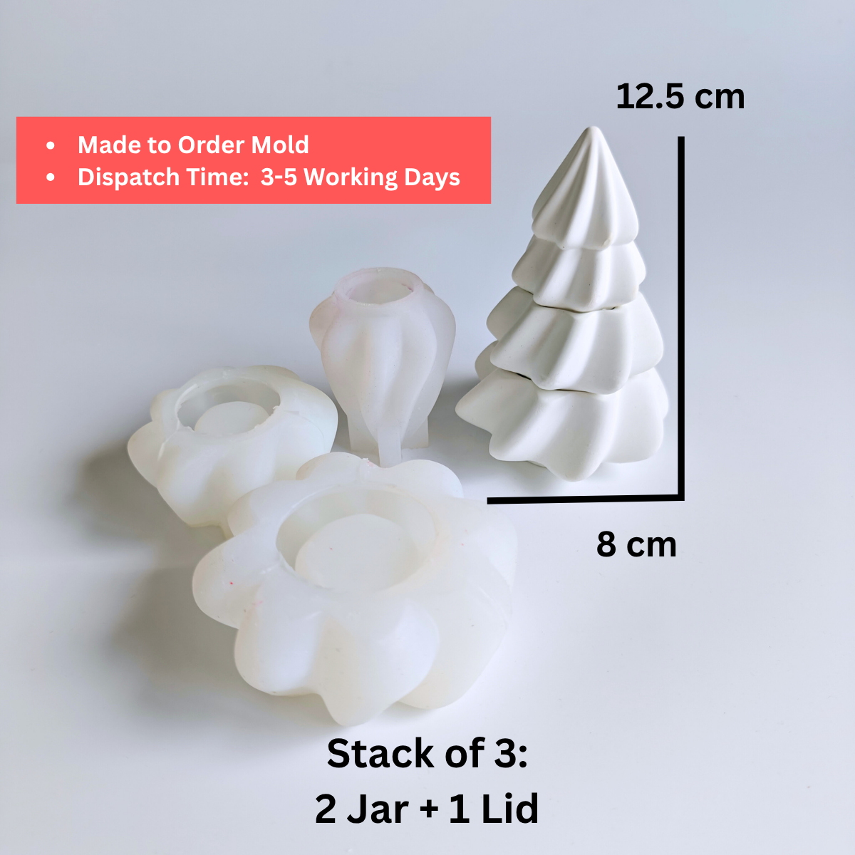 Stack of 3 Christmas Tree Candle Jar Mold