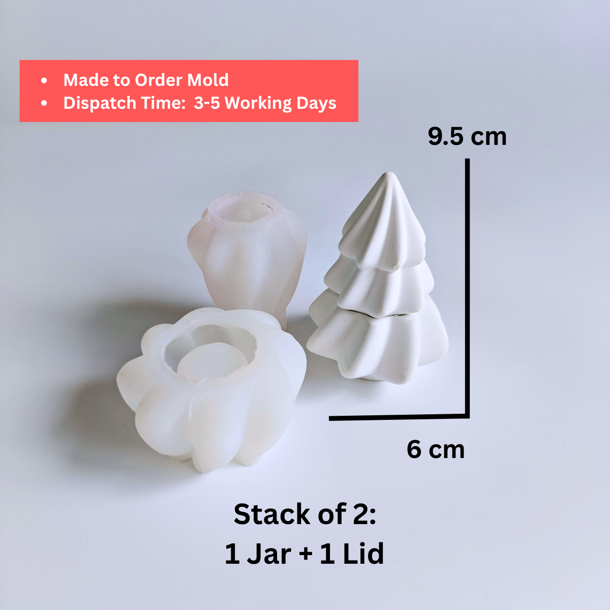 Stack of 2 Christmas Tree Candle Jar Mold