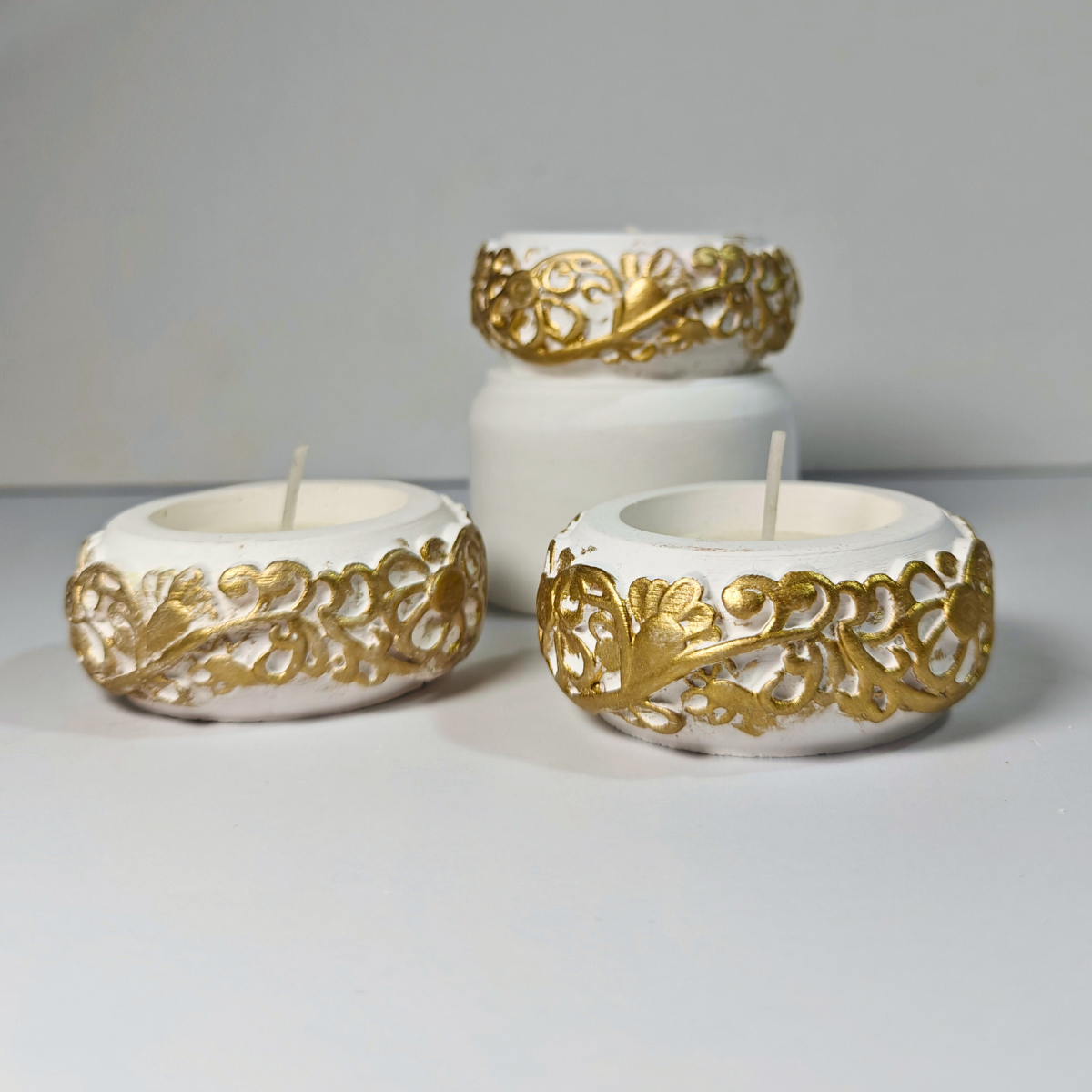 Carved Tealight Holder Mould for diy candle jar made with concrete, cement, jesmonite