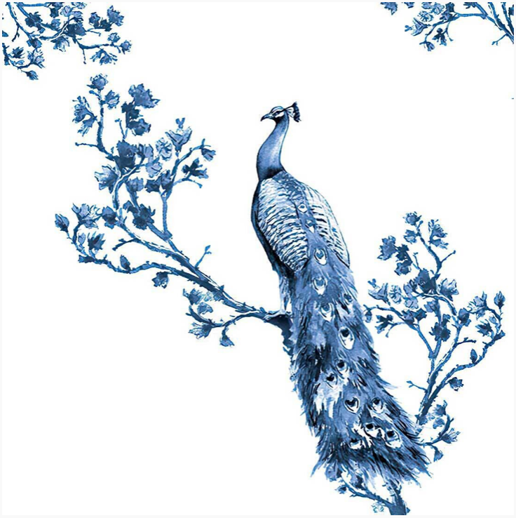 Ceramic Blue Peacock Decoupage