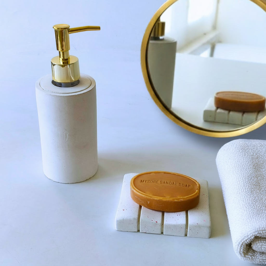 Bathroom set with folded hand towel