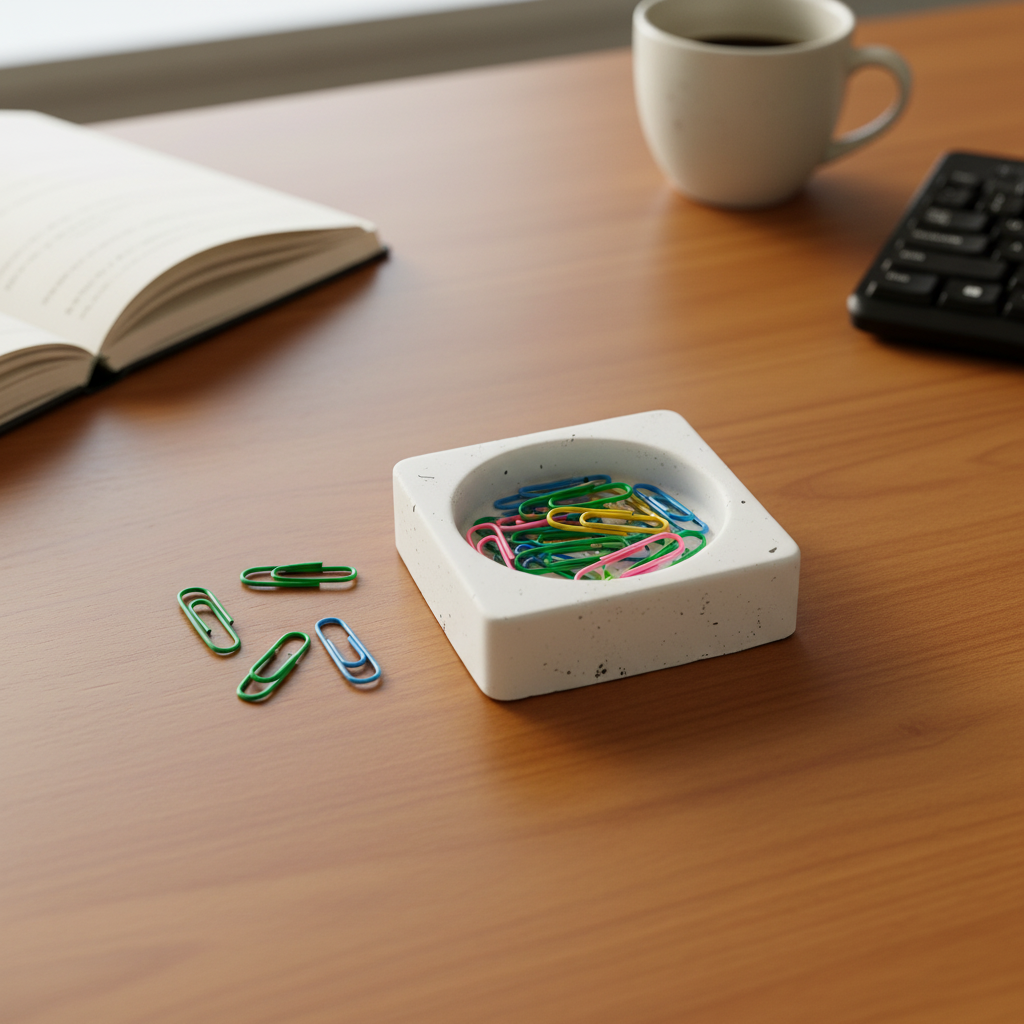 Concrete Paper Clip Holder – Office Ambience