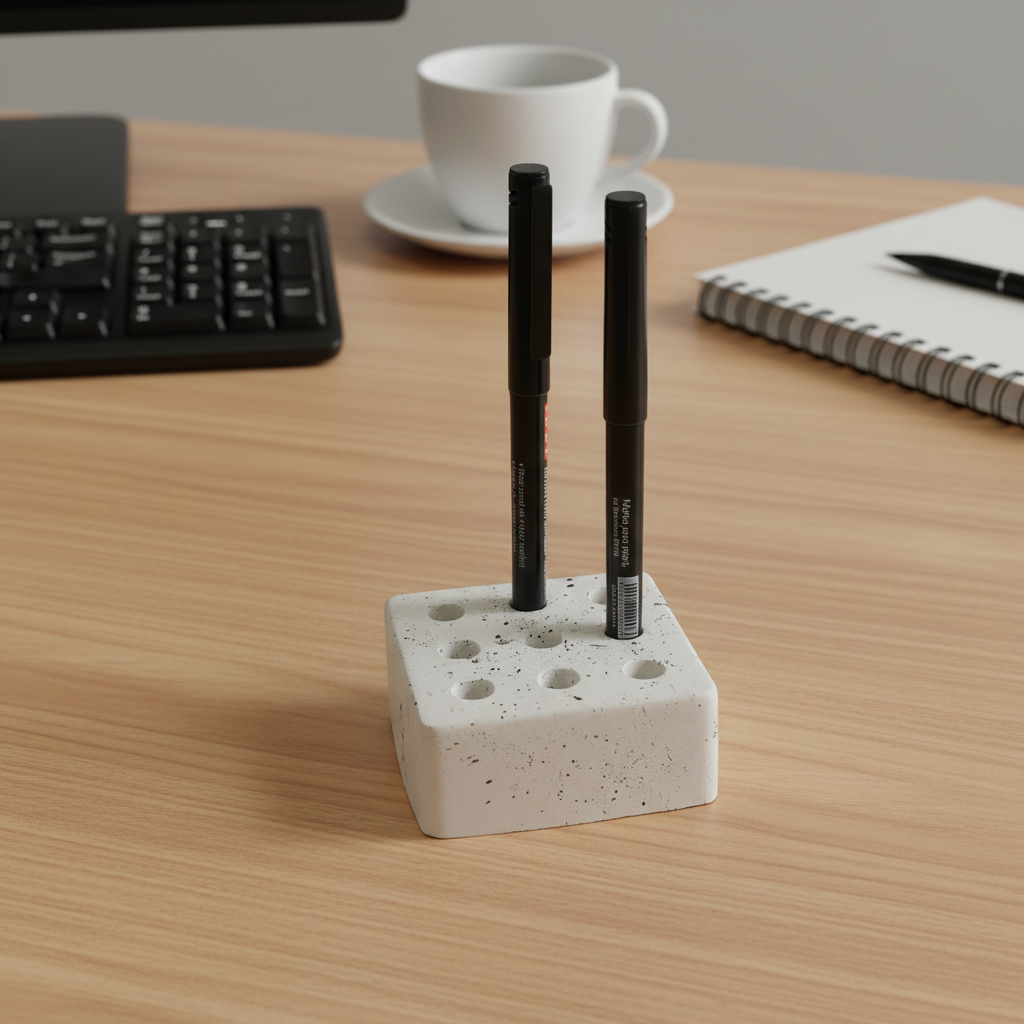 Concrete Pen Holder – Office Desk Ambience