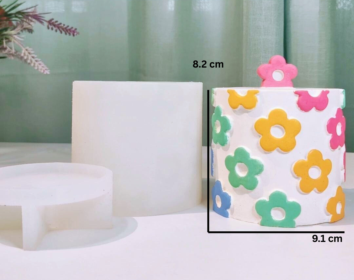 daisy jar & lid mould for diy concrete, jesmonite, resin and candle handmade decor